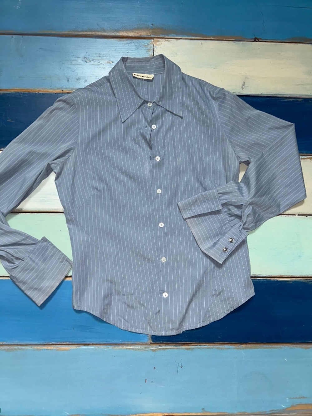 Banana Republic Blue Pinstripe Button Front Shirt Women's Small
